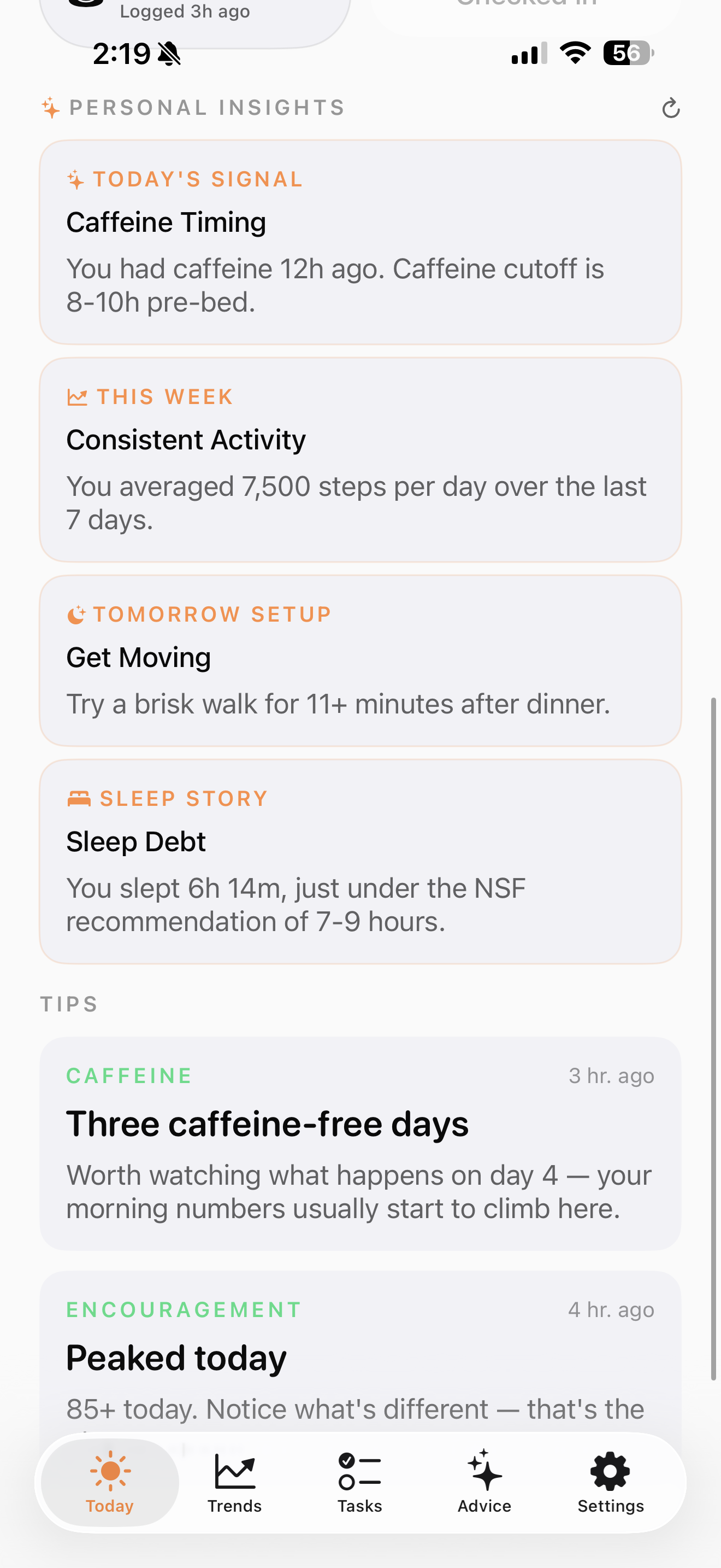 Rise Guide Insights screen